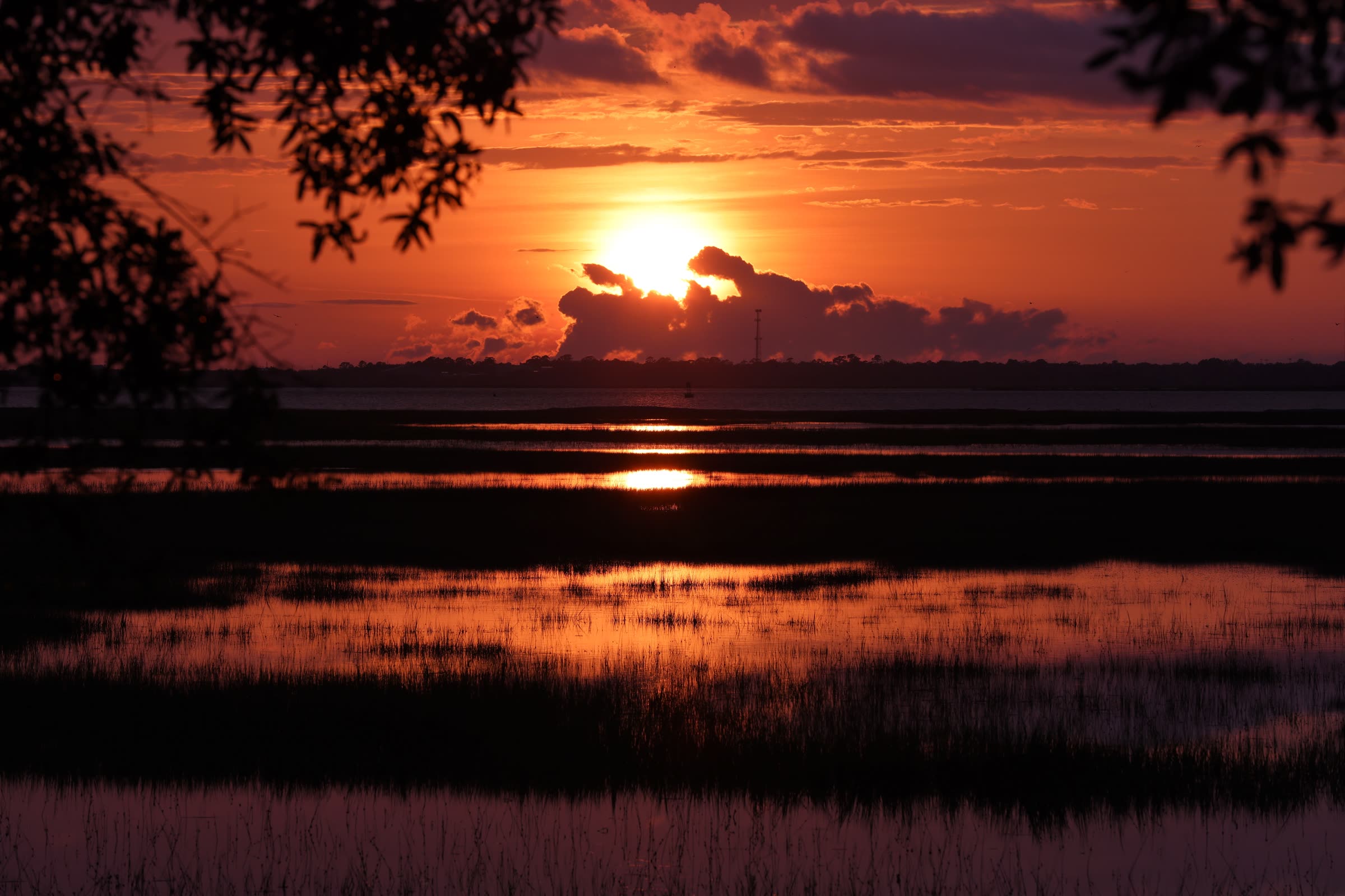 Dramatic sunset over the marshlands of Jekyll Island, Georgia