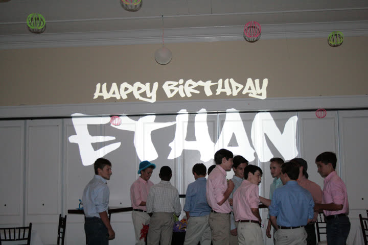 Birthday party wall projection monogram lighting